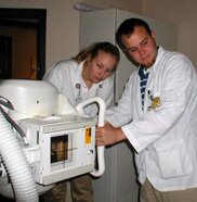 Felicity and Matt ready with the X-Ray machine
